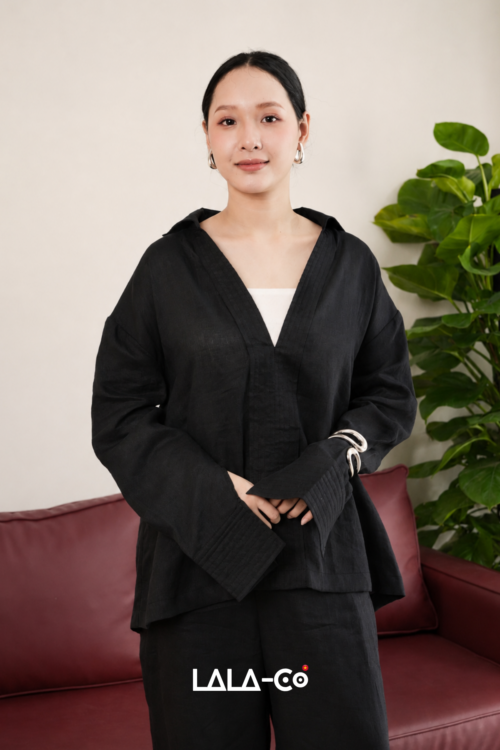 V-Neck Linen Set